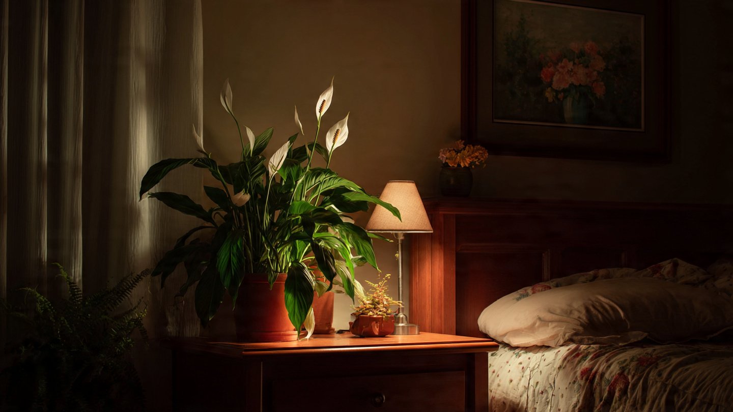 How Can You Style a Bedside Table with Peace Lilies in Low Light?